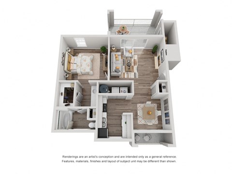 Floor plan for 1 bed, 1 bath, 750 sqft